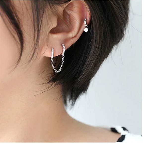 Double Hoop Chain Earrings - Picture 4 of 11